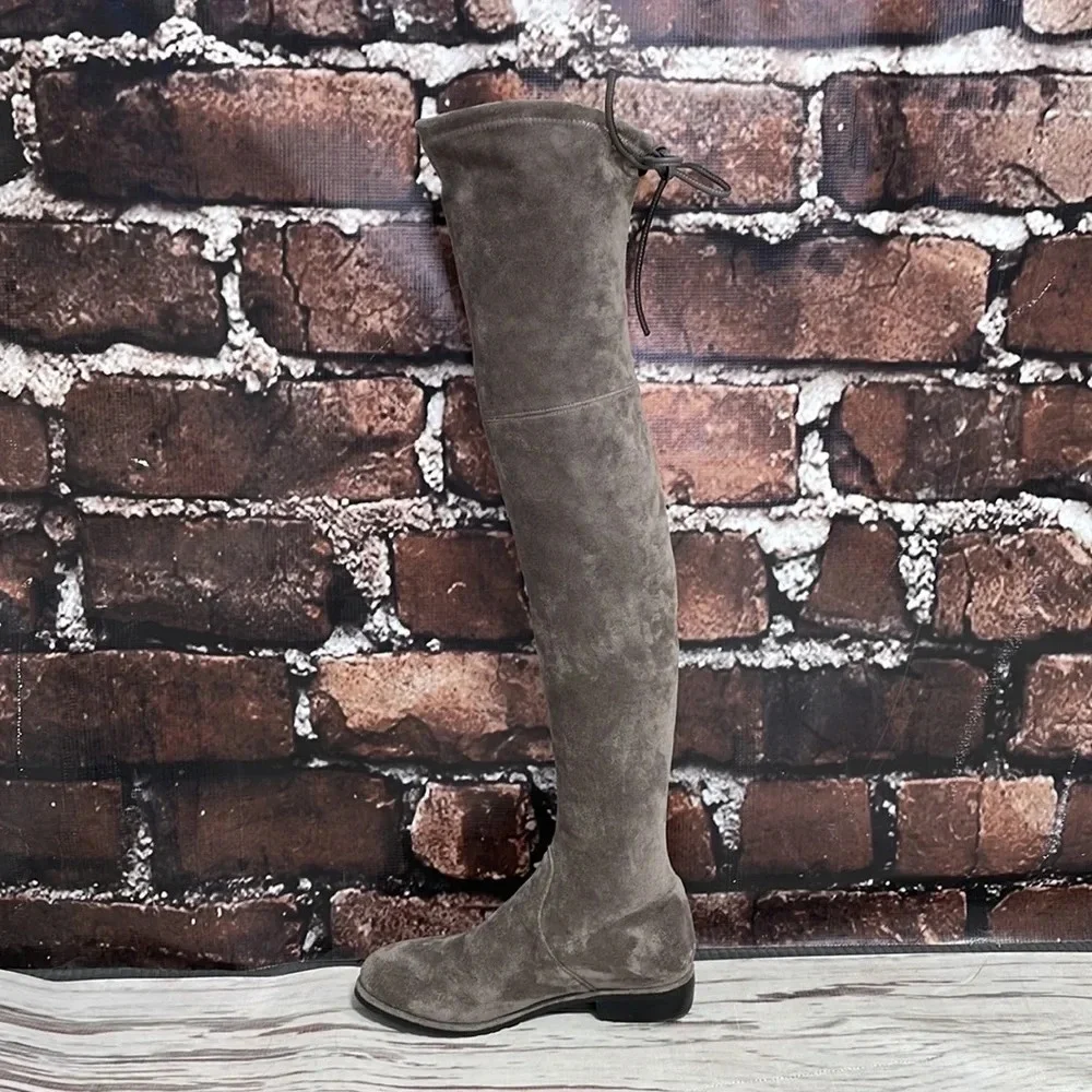 ABCD Boots Kaitlyn Pan Over the Knee Tie Brown Microsuede Size 6